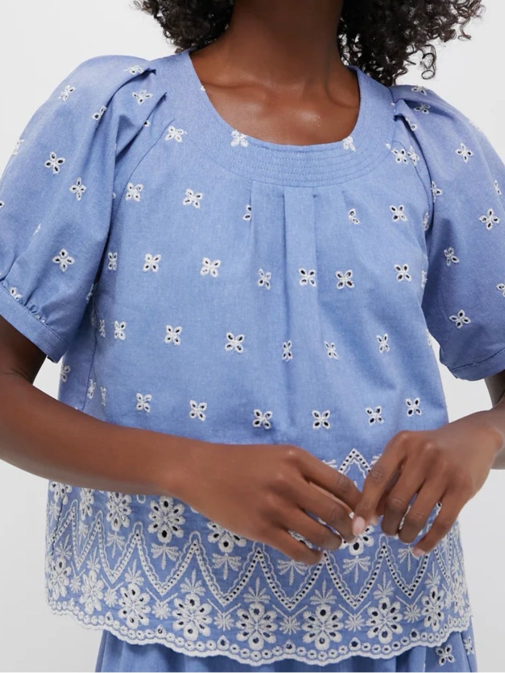 Tuckernuck Chambray Embroidered Fontalina Blouse Top Women’s Large Blue New NWT